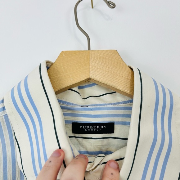 Burberry Cream and Blue Striped Y2K 00’s Tailored Classic Dress Shirt UK M - Picture 6 of 12